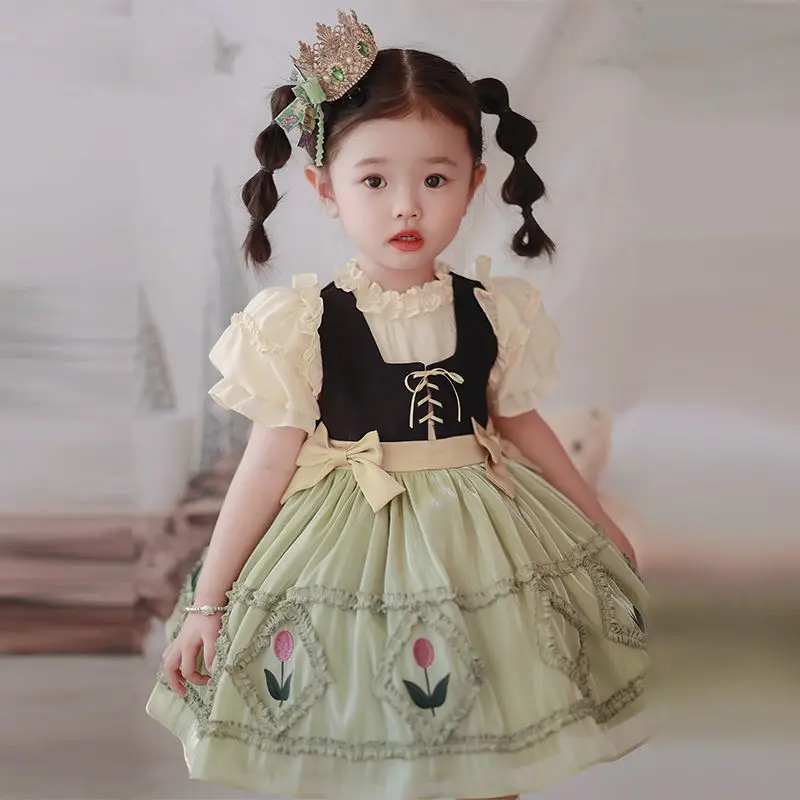 

Summer Girls Lolita Princess Ball Gown Spanish Baby pastoral Dress For Kids Birthday Baptism Party Dresses Children lothing