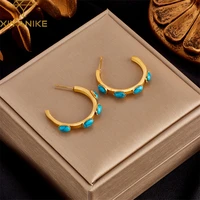 xiyanike 316l stainless steel earrings for women blue zircon elegant new trend vintage simple charming chic gold color jewelry