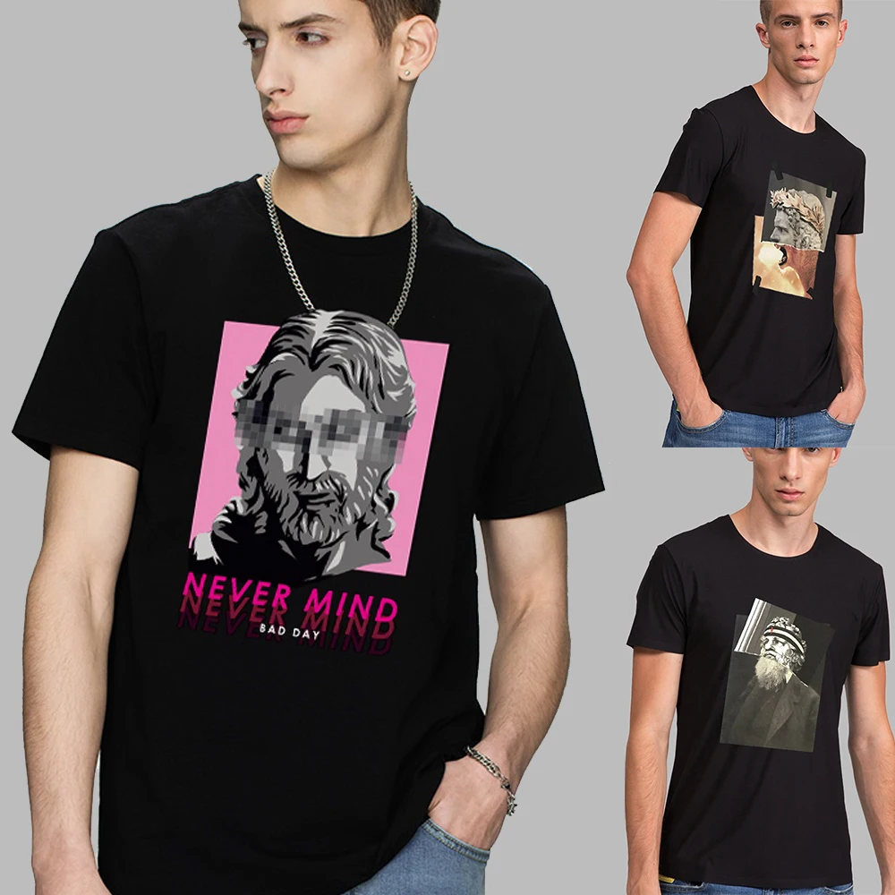 

Summer Men's Short-Sleeved T-shirt Casual Loose Men's T-shirt Shirt Male Breathable Sculpture Print O-neck Commuter Streetwear