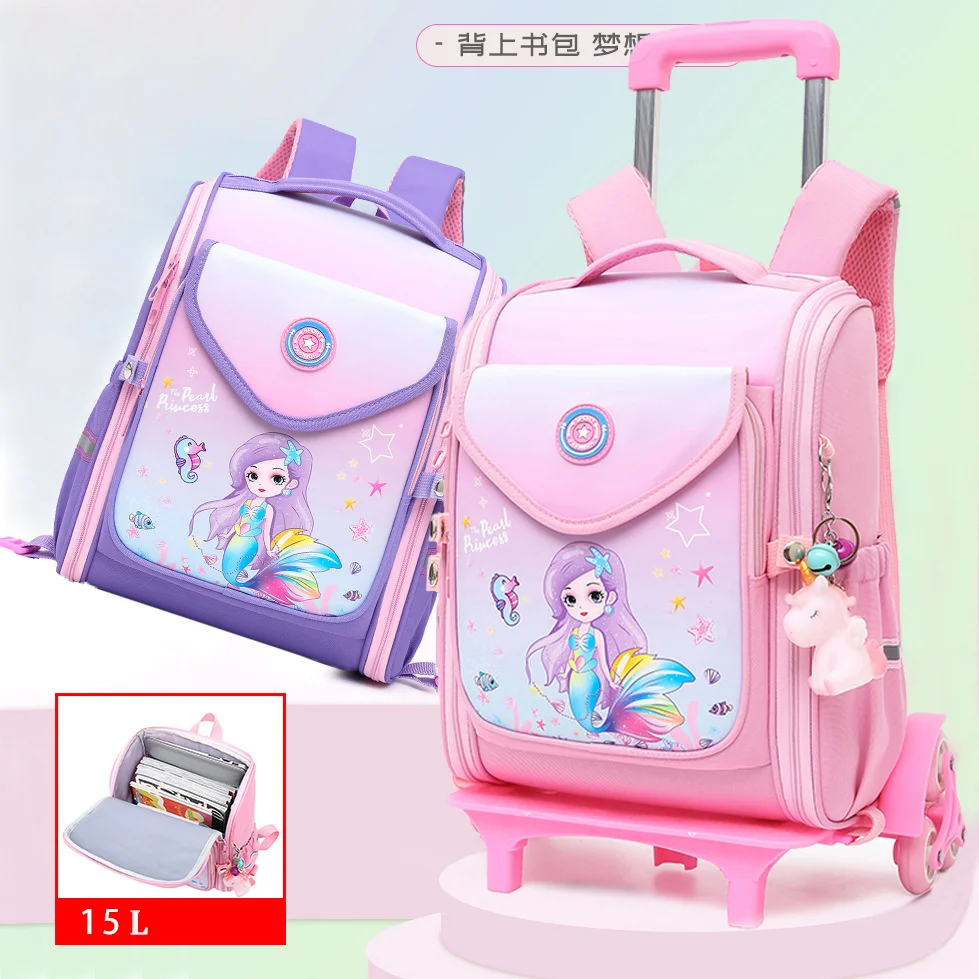 

Школьный набор школьных сумок на колесиках с мультяшным рисунком для девочек, сумка на колесиках со стандартным рюкзаком для багажа, Детский рюкзак на колесиках