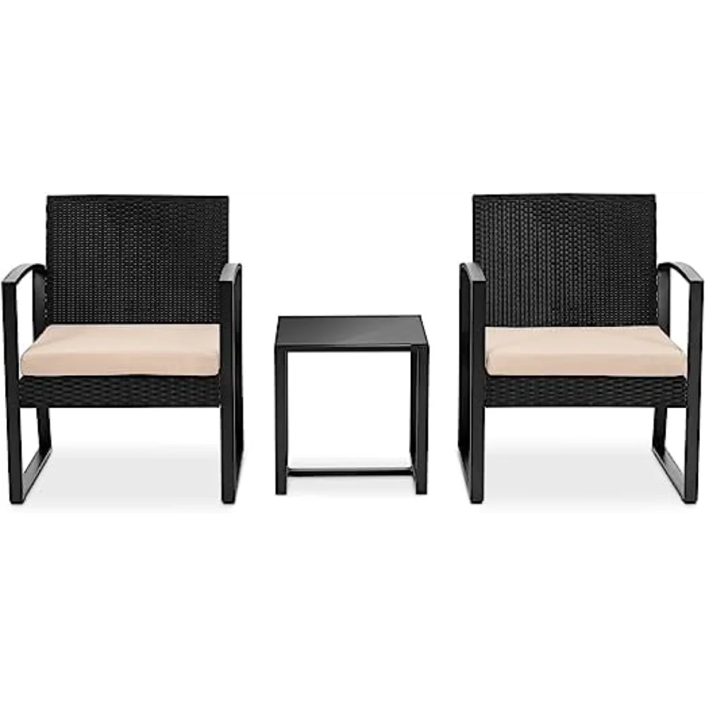 

SereneLife Patio Outdoor Furniture, 3 Pcs. Per Set-Includes 2 Single Chairs & 1 Coffee Table, Brown