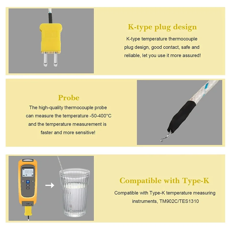 Мини-соединитель термопары типа K датчик температуры для TM902C/ TES1310 30 шт. 3 метра