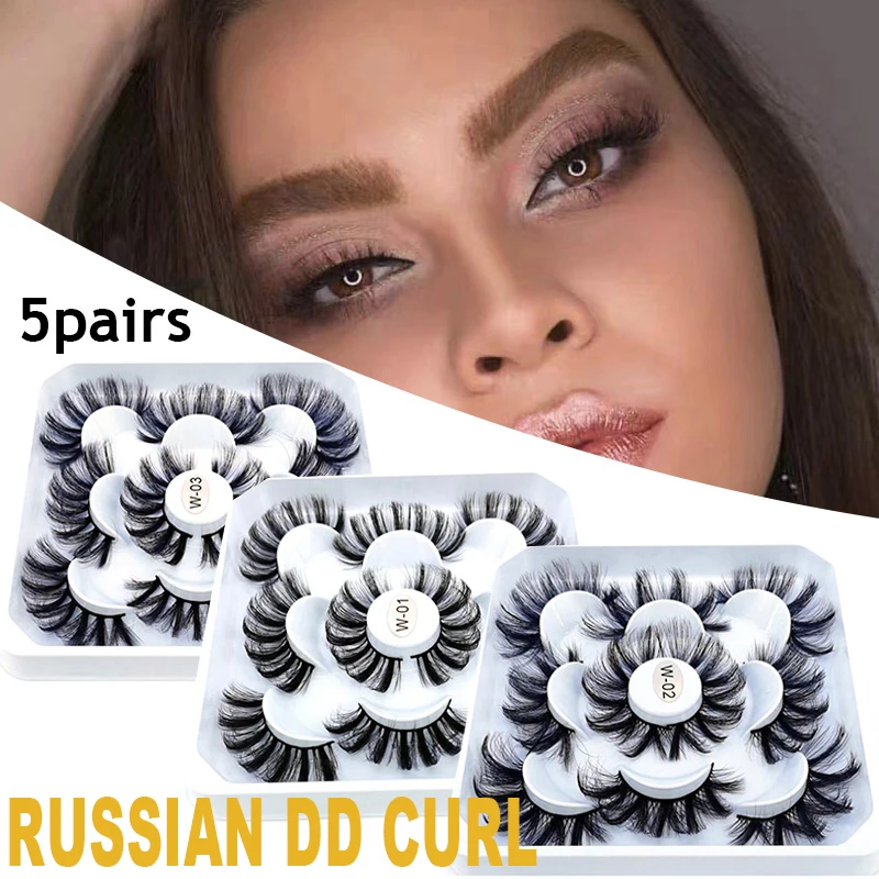 

5 Pairs/Lot False Eyelashes DD Curl Russian Lash Bushy Cross Lashes Extension Mink Hair Reusable