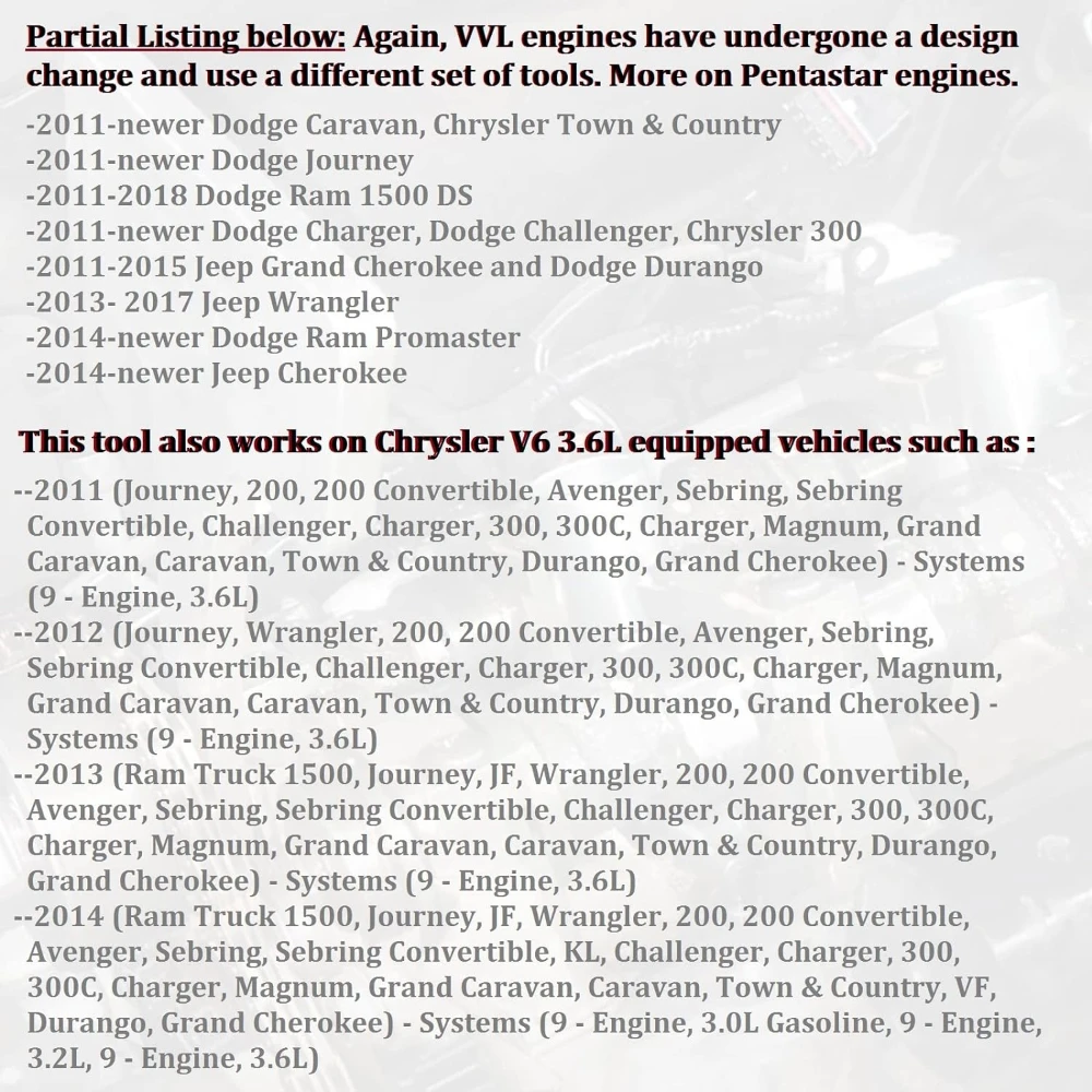 Распредвала Phaser зубчатая цепь инструменты совместимые с VW Chrysler Jeep Dodge 3.6L 10200A 10369A