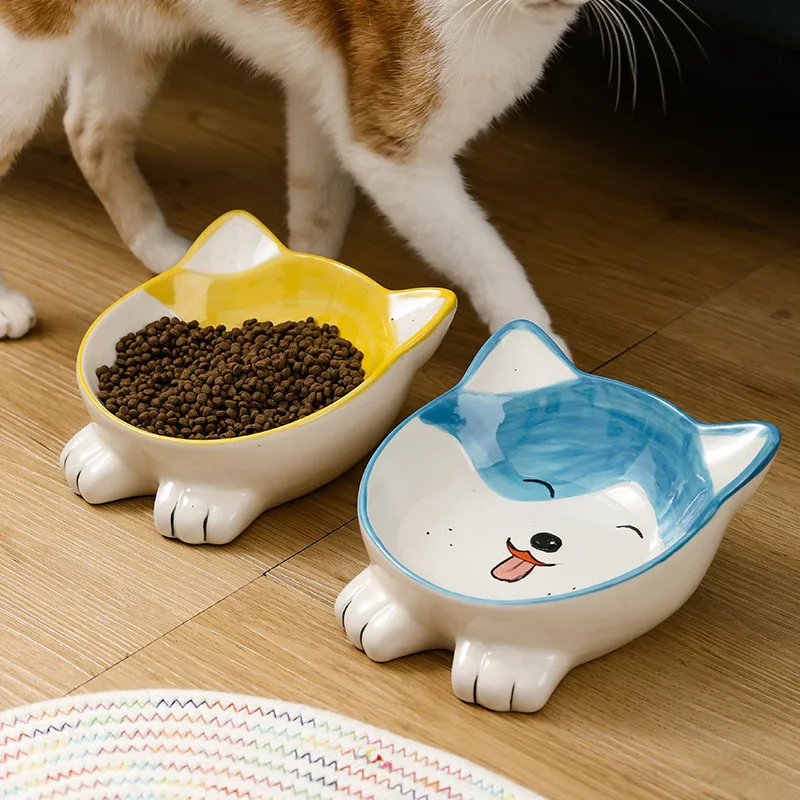 

New Dog Cat Bowls Ceramic Travel Cartoon Dog Pattern Cat Feeding Feeder Water Bowl for Pet Dog Cats Puppy Outdoor Food Dish