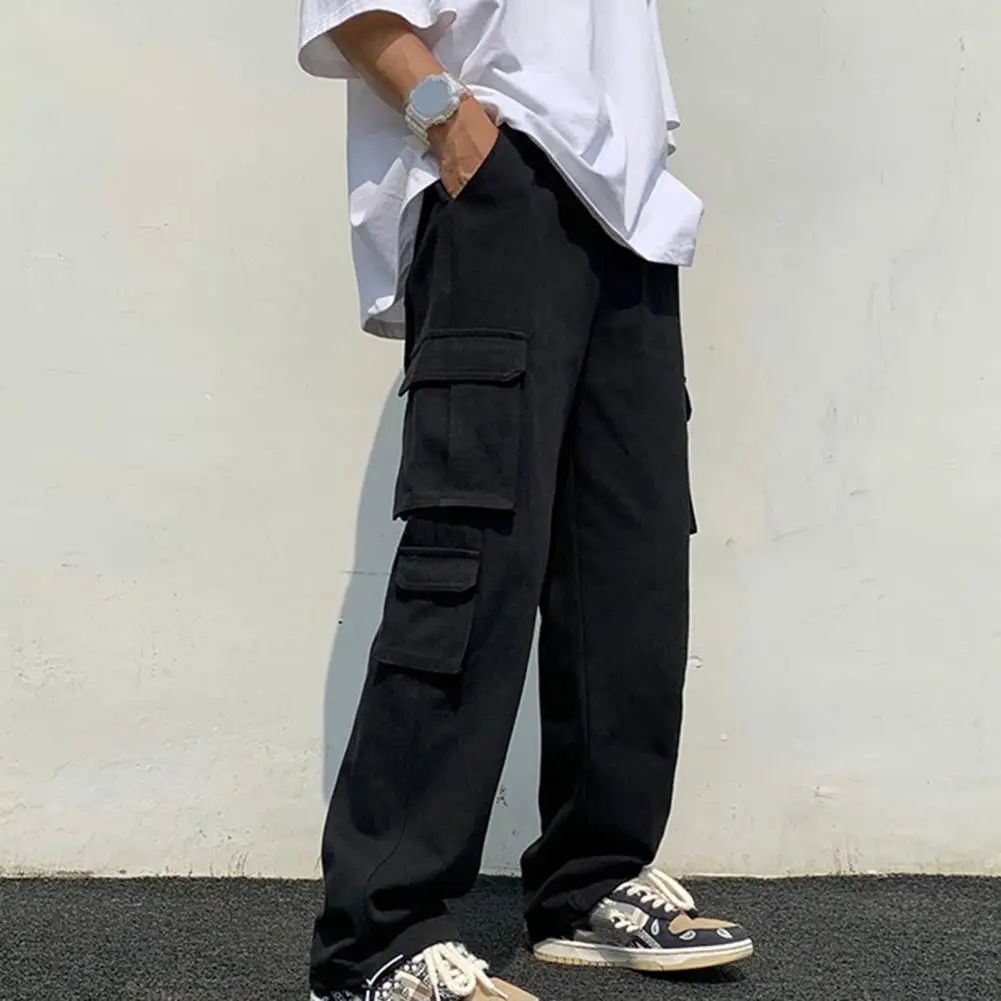

Cargo Loose Hombre Men's Pants Color Pants Pantalones Trousers Male Штаны Street Multi-pockets Straight Hop Solid Casual Hip