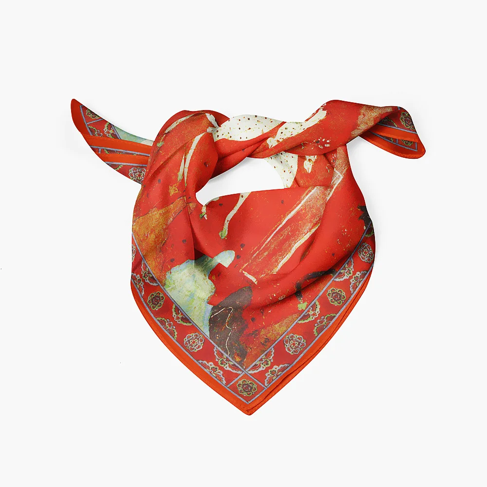 

53CM Twill Silk Square Scarf Woman Dunhuang Nine Colors Deer Painting Wraps Bandana Small Hijabs Foulards Muslim Luxury Headband