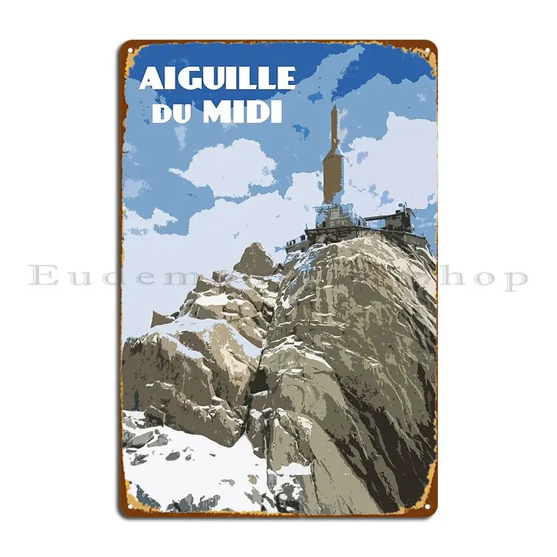 Фото Французский металлический плакат Aiguille Du Midi Chamonix, дизайн плаката с ржавой стеной, Настенная роспись, оловянный Плакат на заказ №1