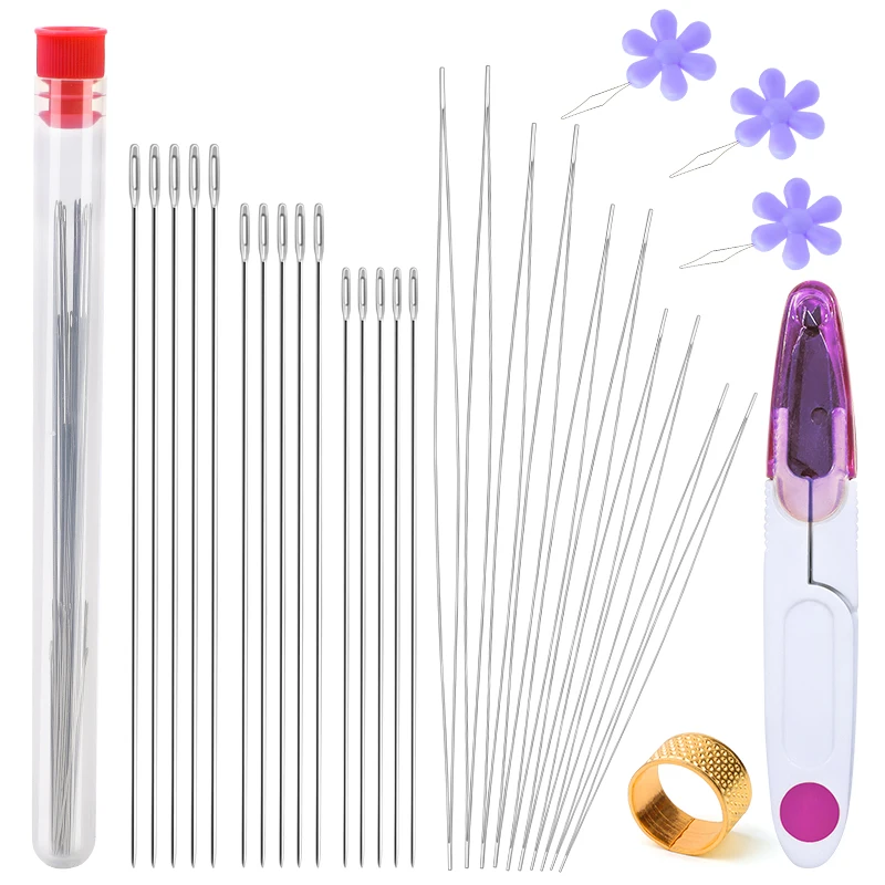 

MIUSIE 8 Different Sizes Central Opening Curved Beading Needles Stainless Steel Quick Automatic Threading Needle Stitching Pins