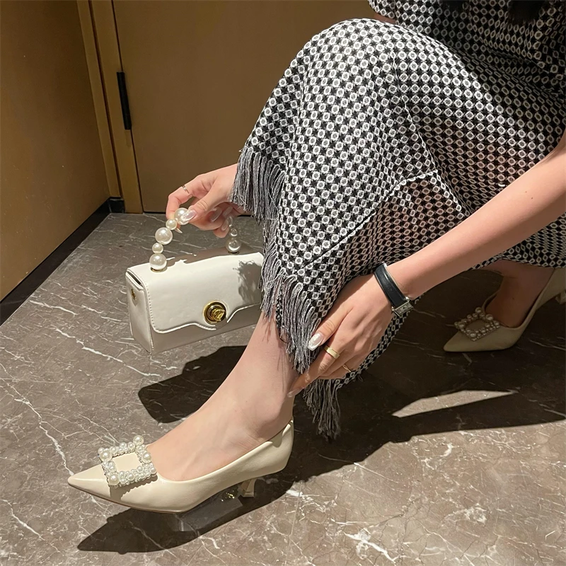 

Brand Crystal Buckle Shoes Women Female Thin High Heel Pointed Toe Pumps Dress Party Wedding Shoe 2022 New