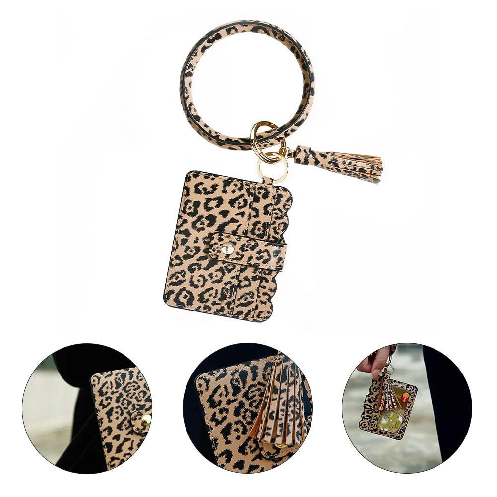 

1PC Bag Fringed Bracelet Key Chain Bag Leopard Pattern Pouch Leather Bag