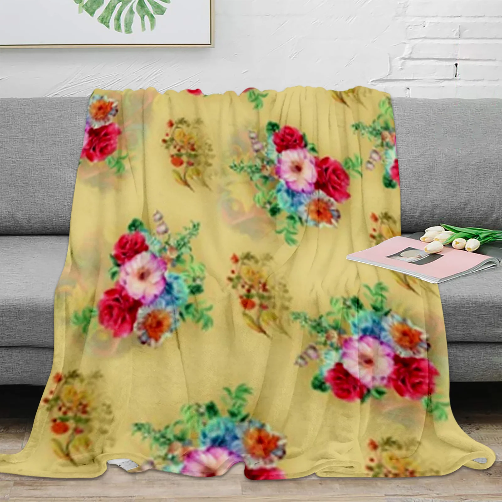 

Flower Pattern Design Throw Blanket For Sofa Bed Bedroom Bedspread Soft Microfiber Flannel Throw Blanket For Kids Gifts