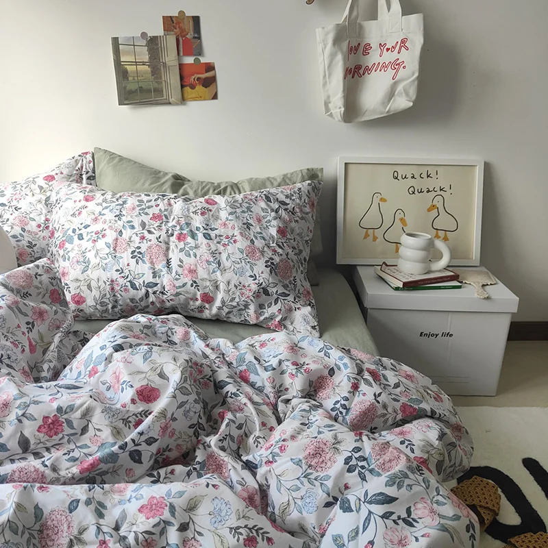 

100% Cotton Printed Bedding Set,Duvet Cover Set with Washed Cotton Sheet,Matching Pillowcase(4pcs,1.5/1.8m Size,Country Style)
