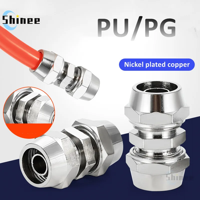 

1pcs Nickel plated copper PU PG 4MM 6 8 10 12 14 16MM Straight Type Push in Fittings Pneumatic For Air Pipe Qucik Connector 8-6