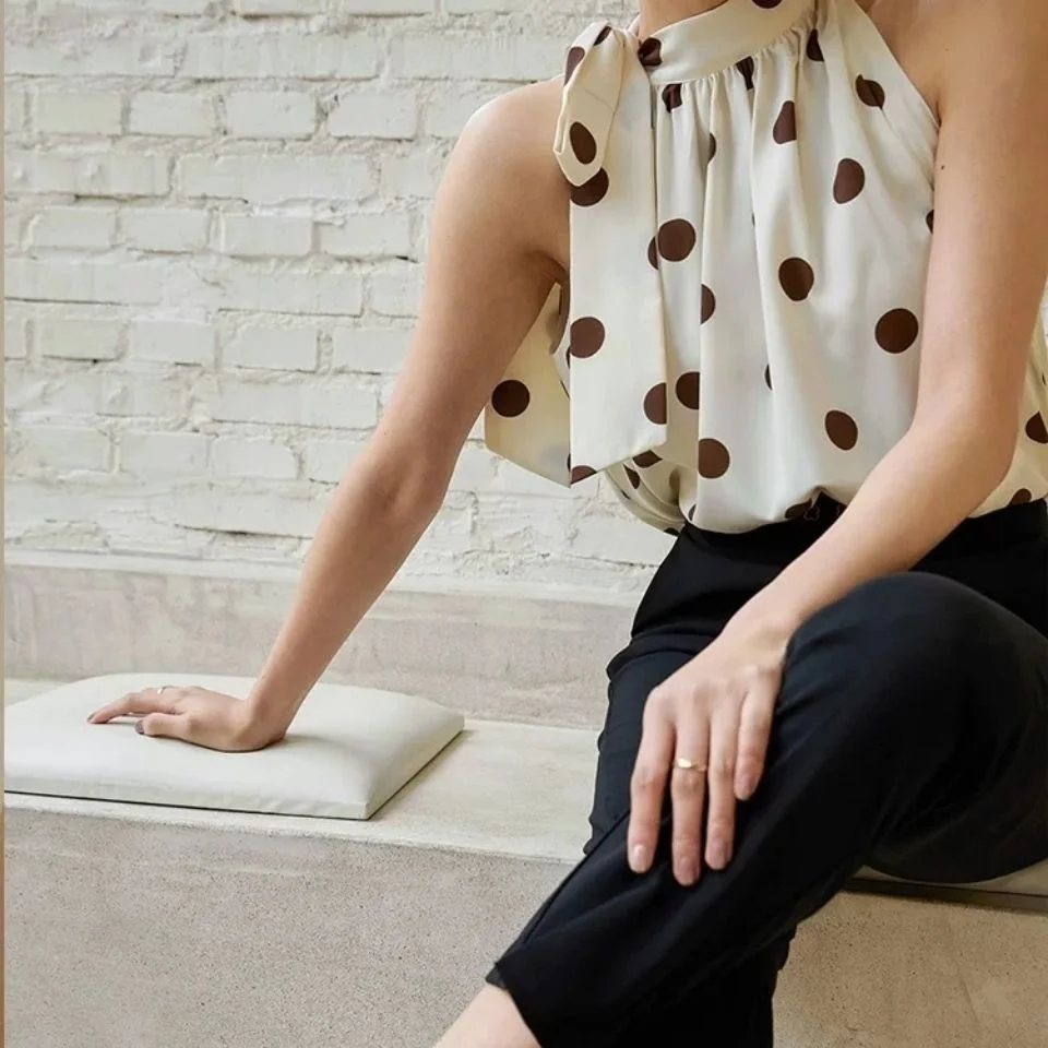 

Polka dot fashion Chiffon basic street causal loose basic tank tops women