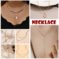 vintage multi layered geometric pearl moon pendants necklaces for women bohemia heart shell jewelry