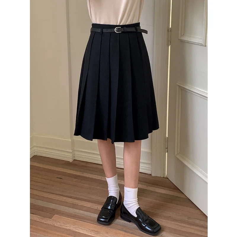 Autumn and winter vintage wool fabric pleated high waist skirt