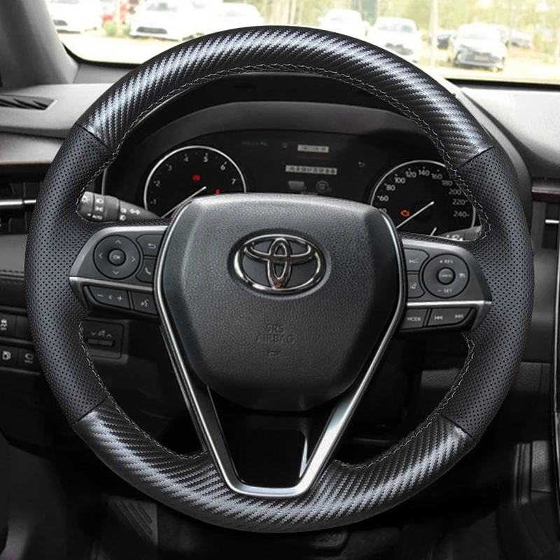 

Изготовленный на заказ кожаный чехол для рулевого колеса автомобиля из углеродного волокна, подходящий для Toyota Avalon Camry Crown RAV4 Corolla 2018-2021 Рулевое управление