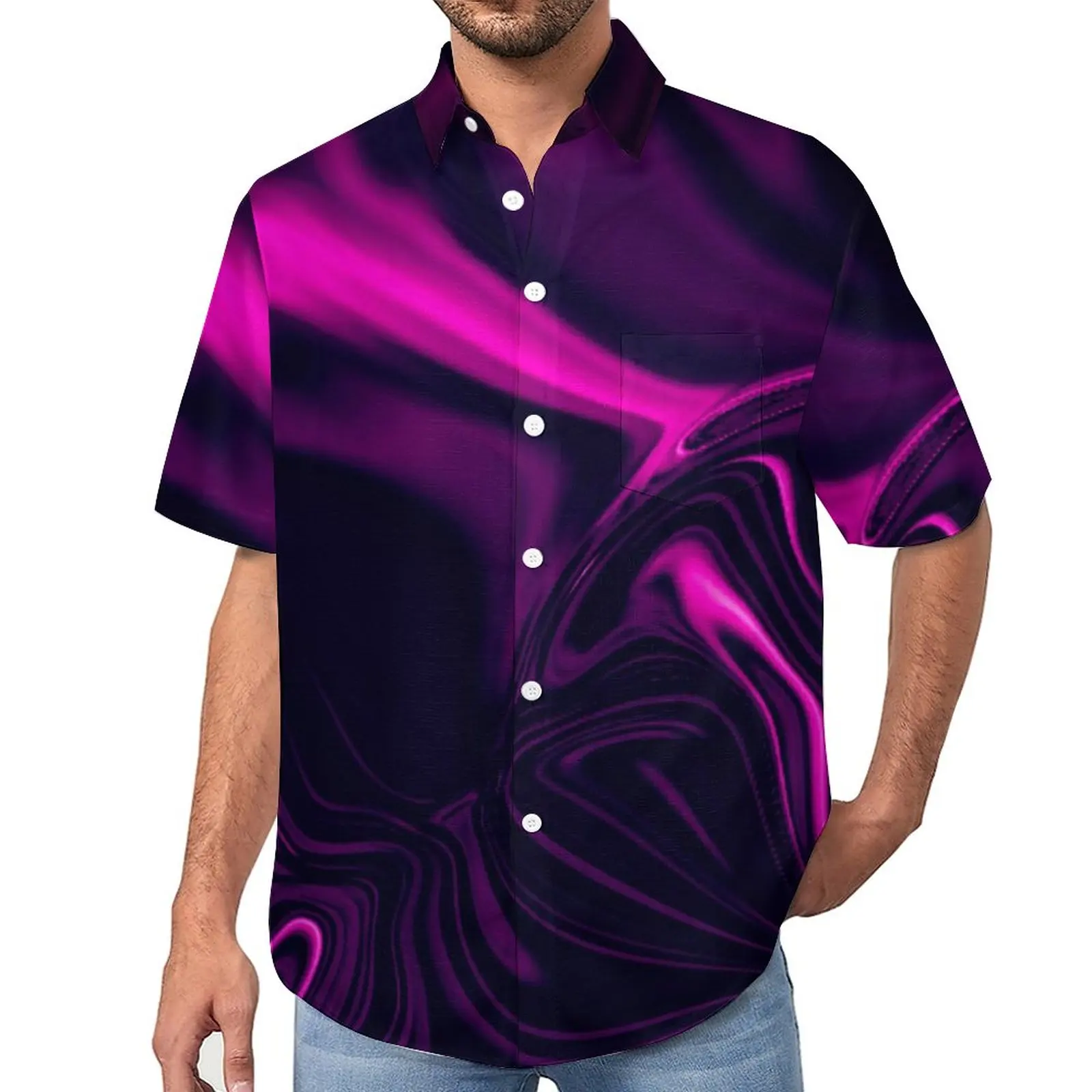 

Повседневные рубашки с абстрактным мрамором, темно-розовая рубашка с принтом для отпуска, Гавайские модные блузы, мужские рубашки с принтом, большой размер