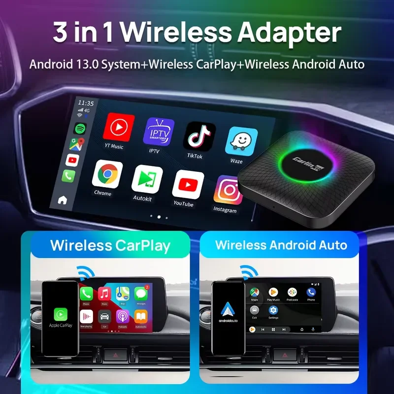 Фото Мультимедийный автомобильный AI-бокс Carlinkit CarPlay на Android 13 Tbox Ambient SMm6225 с беспроводным CarPlay, 8/128 ГБ, Netflix, YouTube, Auto №4