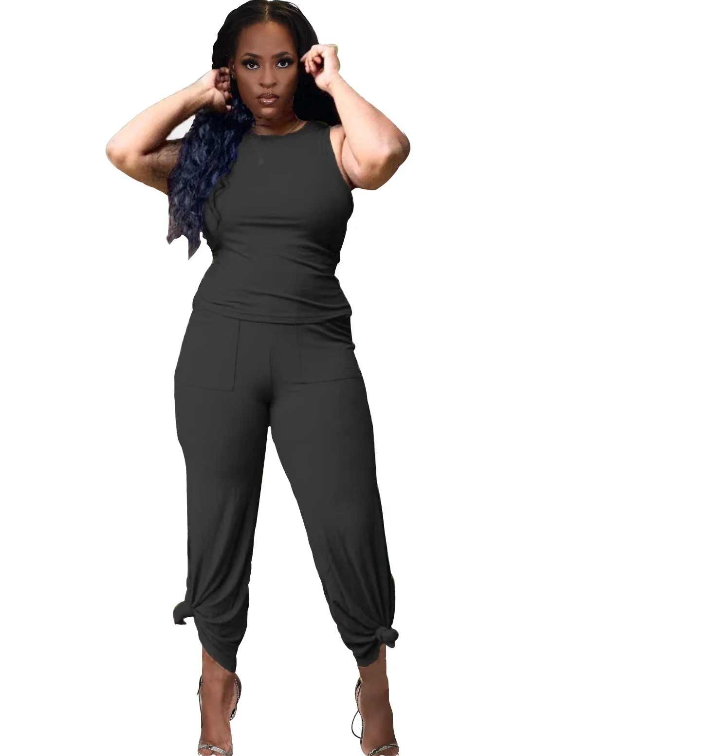 

Zoctuo Two 2 Piece Set Female Clothing Womens 2022 Solid Straps Crop Top And Long Pants Sets Casual Woman Fashion Print Outfits