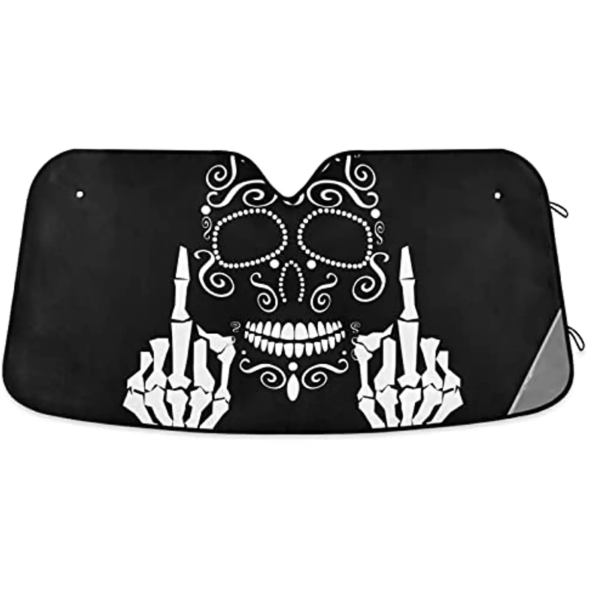 

Skull Middle Finger Up Windshield Sun Shade Accordion Folding Car Sun Shade Block UV Rays Sun Visor Car Window Shade 55 x 27 Inc