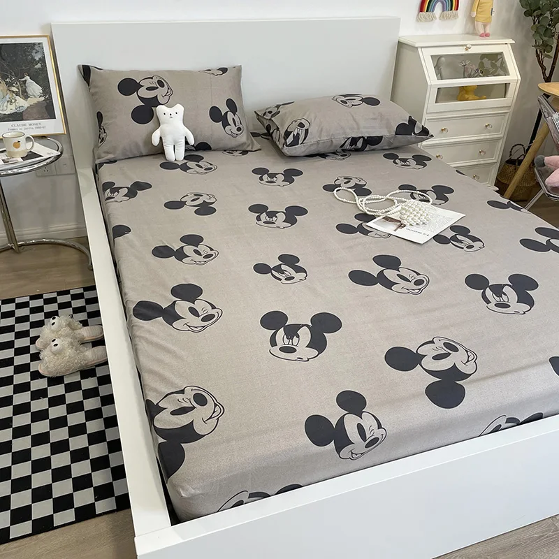 

New Mickey Mouse Bed Sheets Set Mattress Protect Cover Disney Twin Full Queen King Size Fitted Sheet with Pillowcases 3pcs Sets