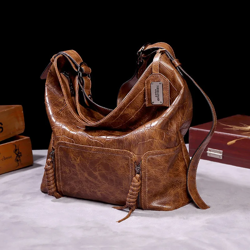 

Retro Women's Bag Soft Leather Large Capacity Shopping Bag 2022 Luxury Brand Design European And American Fashion Shoulder Bag