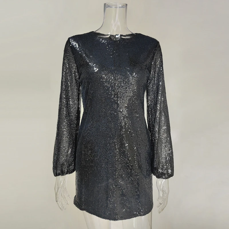 Autumn And Winter 2023 New Women'S Dress European And American Fashion Sequins Dress Sexy Long Sleeve Hip Wrap Short Dress