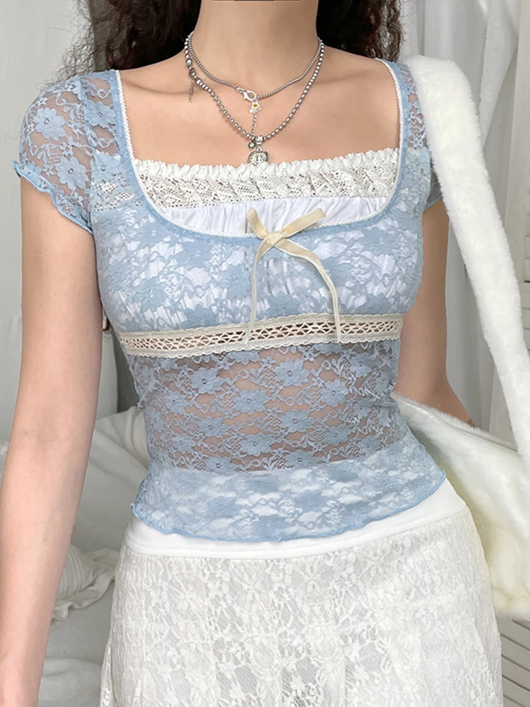 Женская Винтажная футболка с бантом Y2k летняя корейская мода укороченный топ в