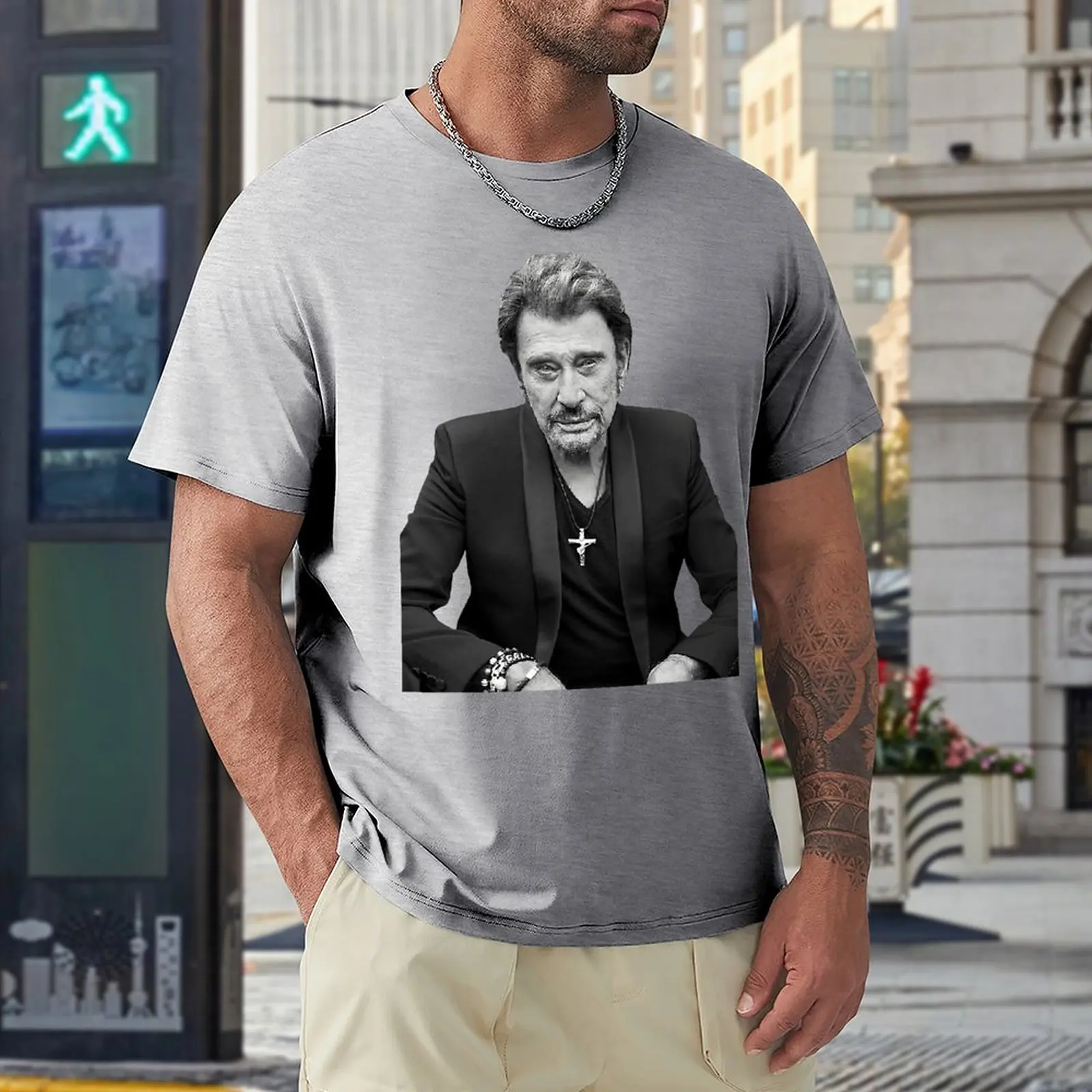 

Hot Sale Johnny And Hallyday Sticker Top Tee High Quality Leisure Eur Size