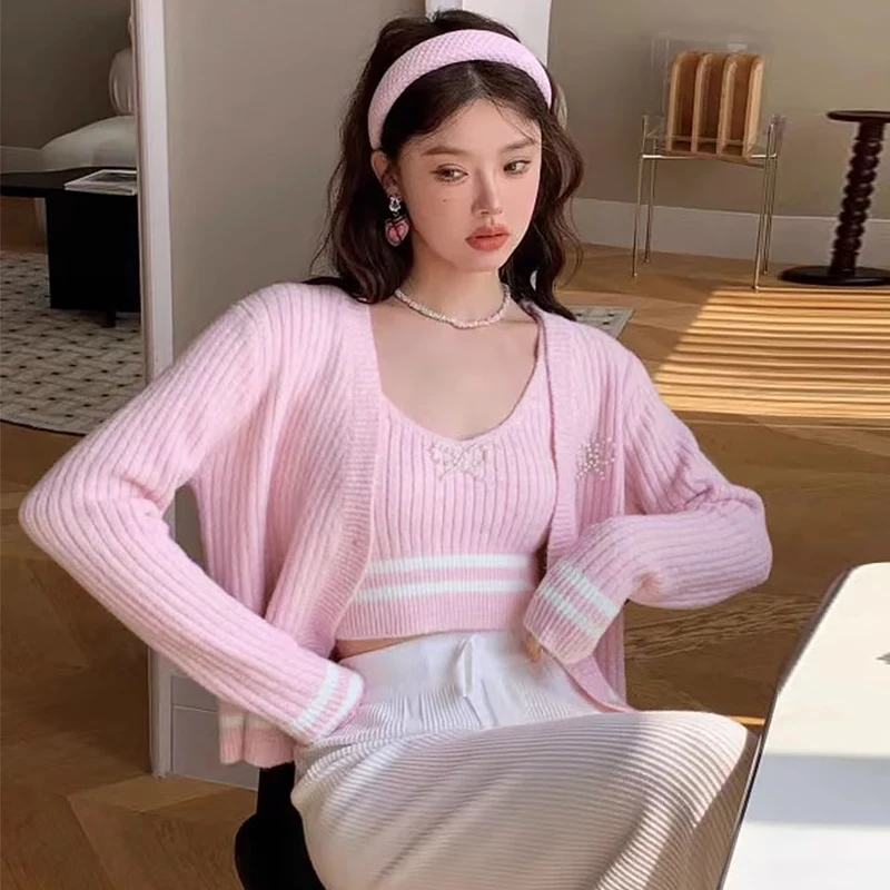 Женский свитер без рукавов с жемчужным бантом и v-образным вырезом жилет +