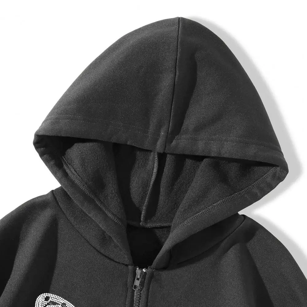 

Chic Men Hoodie Coat Hat Zipper Zip Up Comfortable Symmetric Women Hoodie Coat