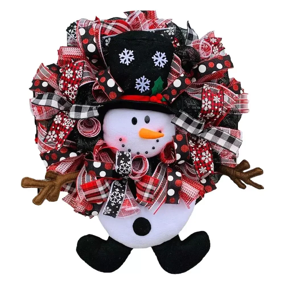 

35cm Christmas Wreath Front Door Window Hanging Ornament Snowman Bow Artificial Christmas Garland Wall Decoration