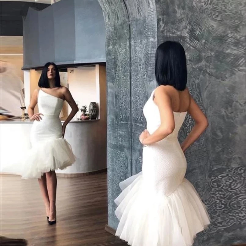 

ANGELSBRIDEP One-Shoulder Mermaid Prom Dresses Vestidos de festa High Quality Tulle Special Occasion Evening Party Gowns