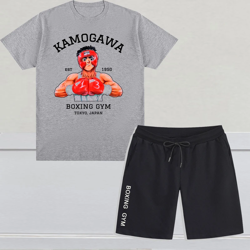 

Cotton Men's Tshirt Sets Boxing Gym Fashion Men T-Shirt 2 Piece Tracksuit Oversize Japanese Harajuku Short Sleeve Mens Sportwear