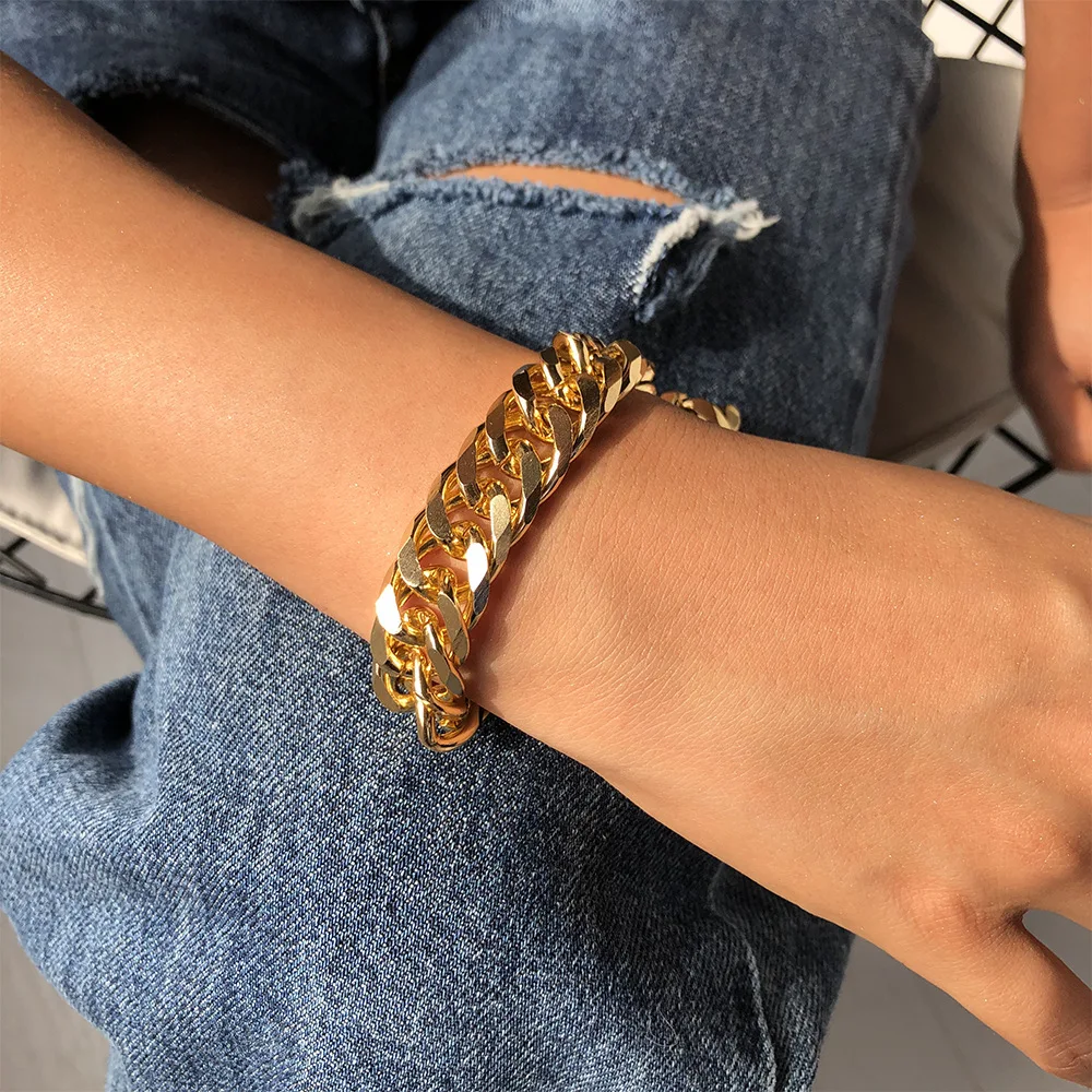 

Ailodo Punk Cuban Chian Bracelets For Women Hiphop Gold Color Party Banquet Bracelets Fashion Jewelry Girls Gift