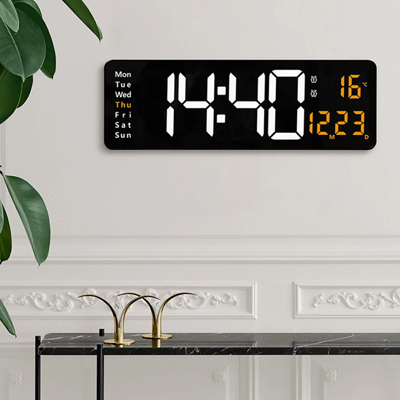 

Remote Control Large Electronic Wall Clock Wall-mounted Digital LED Clocks Temp Date Power Off Memory Table Clock for Home Decor