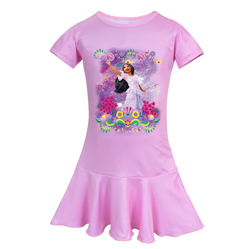 

2022 New Disney European Encanto Summer Girls Cartoon Cute Print Children Casual Cosplay Milk Silk Princess Dress 2-10Y