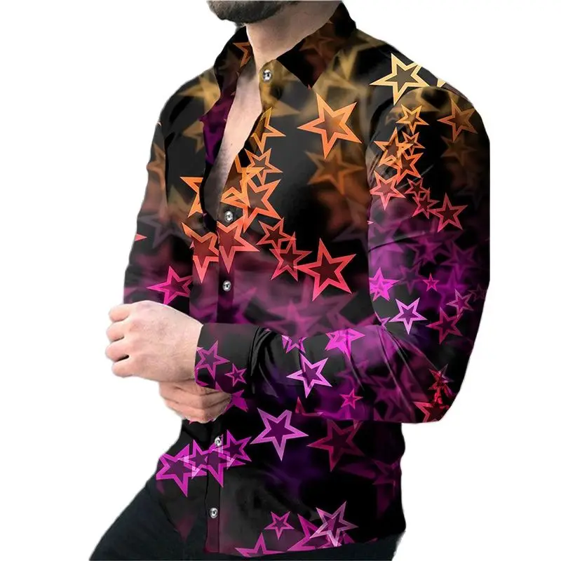 

Fashion Single-breasted Men Shirts Luxury Social Shirt Casual Digital Printing Long Sleeve Tops Men's Clothing Hawaiian Cardigan