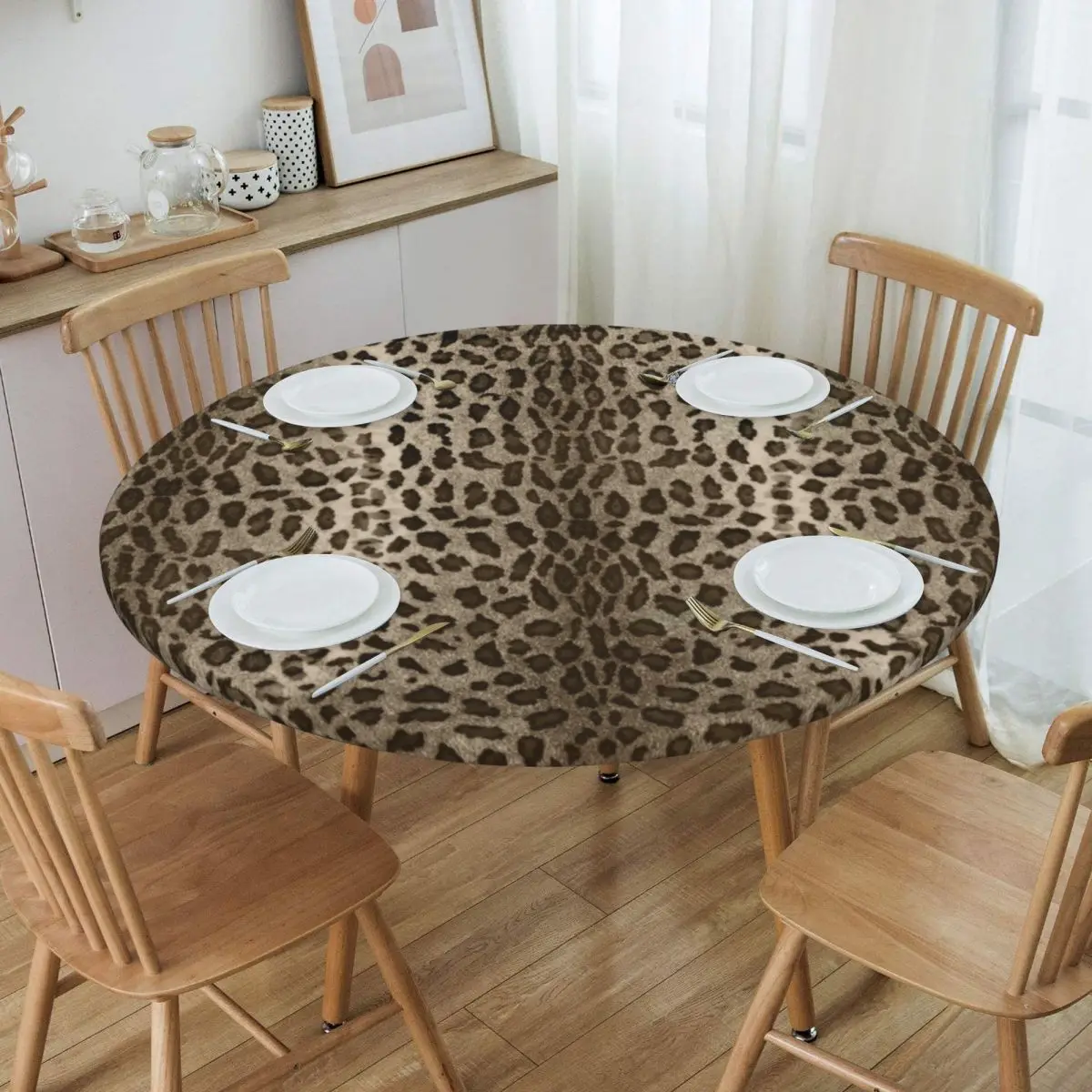 

Round Round Table Cloth Tablecloth Fit 40"-44" Elastic Edge Table Cloth Animal Fur Skin Spots Table Covers