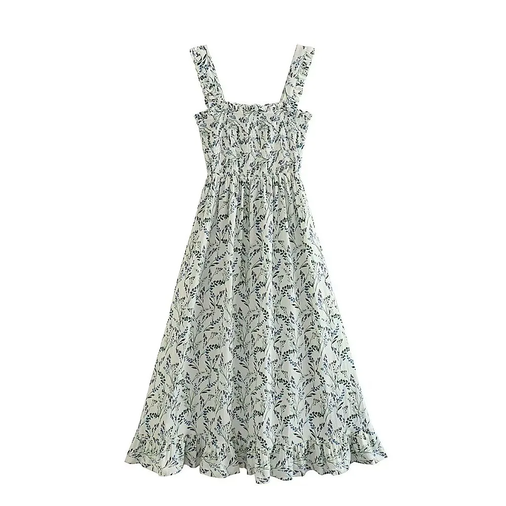 

Женское платье на бретельках с цветочным принтом, повседневное шикарное платье в стиле ретро с квадратным вырезом и поясом, лето 2023