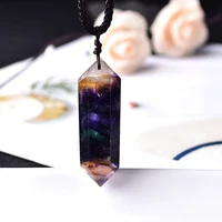 natural crystal rainbow fluorite necklace single point hexagonal prism pendant striped fluorite health mineral energy necklace