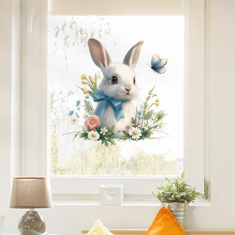 Милый кролик наклейки на стену бабочка цветок Креативный забавный ПВХ