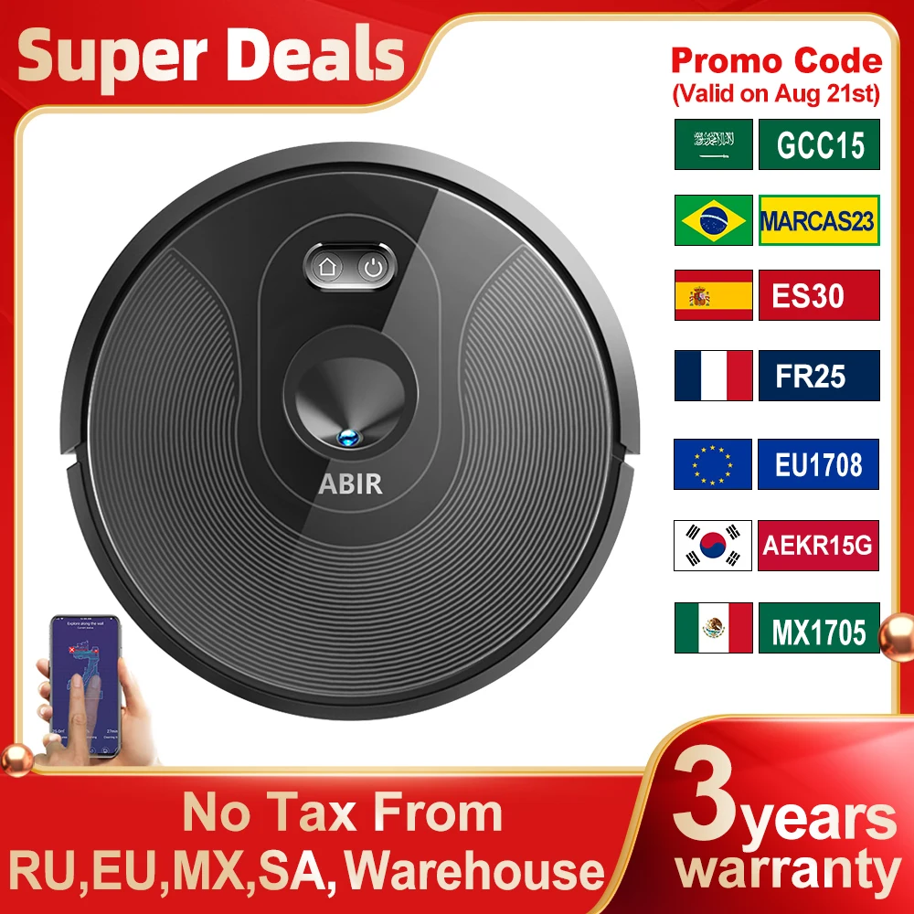 ABIR X6 Robot Vacuum Cleaner, Visual Navigation,APP Virtual Barrier,6000PA Suction,Smart Home Mop,Floor Carpet Washing Appliance