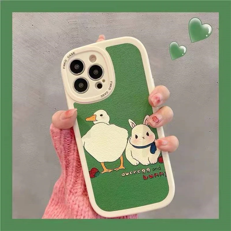 

Japanese Cartoon Rabbit Duck Phone Case for iPhone 12 11 13 Pro Max X XR XS Max 7 8 Plus Candy Color Coque Cover Funda