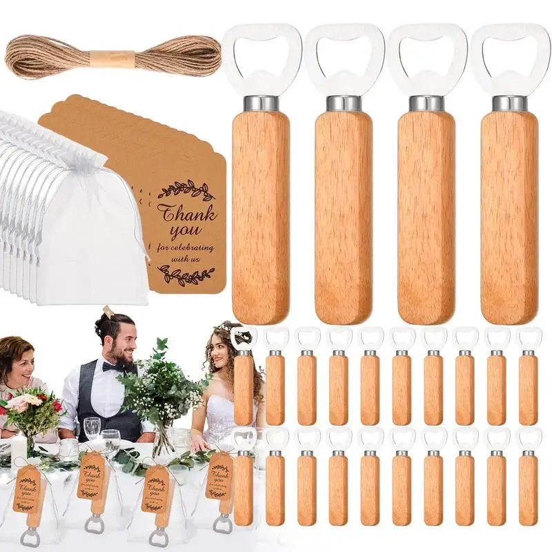 

Открывалка для пивных бутылок из нержавеющей стали с деревянной ручкой, свадебные подарки для гостей, Кухонные Принадлежности для бара, акционный подарок с 24 шт.