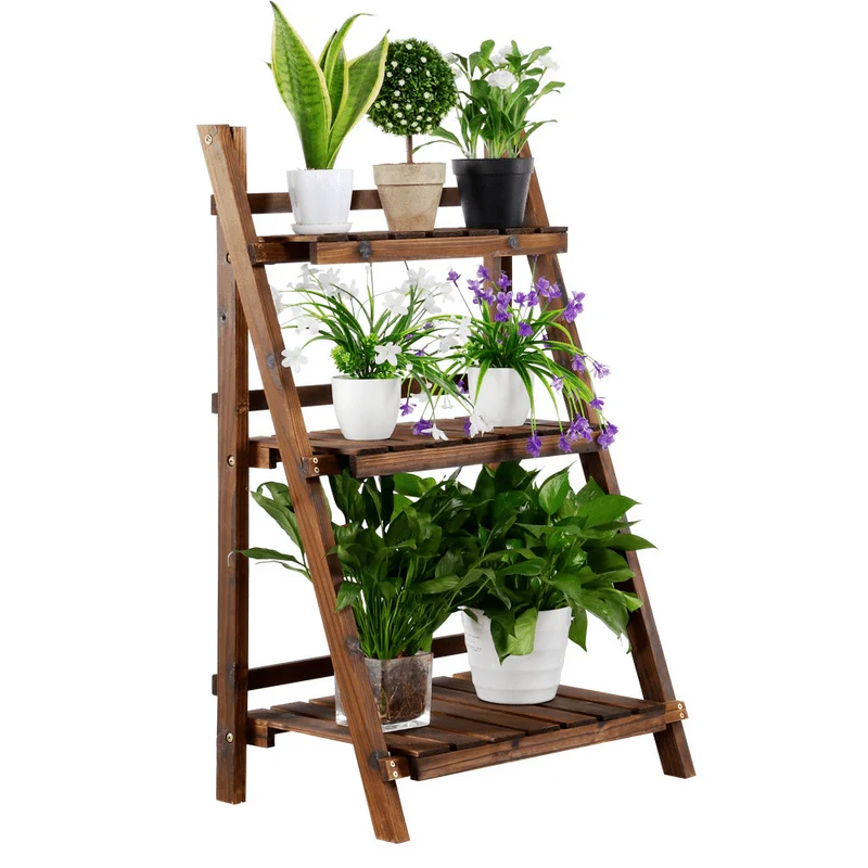 

3-Tier Folding Wooden Ladder Shelving Flower and Plant Display Stand for Indoors or Outdoors Multiple Flower Pot Holder Sh