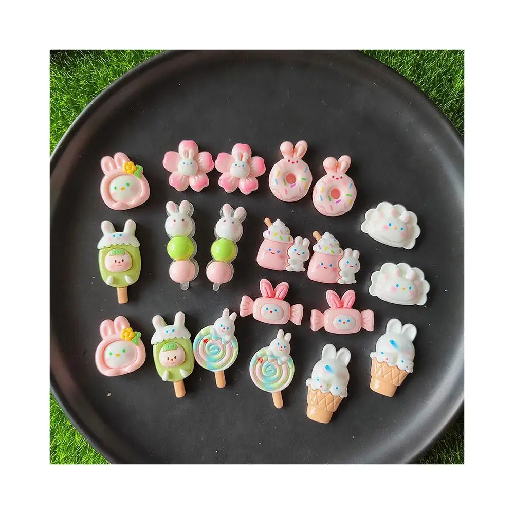 

Kawaii Flatback Cartoon Rabbit Ice Cream Lollipop Donuts Resin Cabochons For Kids Clip DIY Headwear Accessories Decor