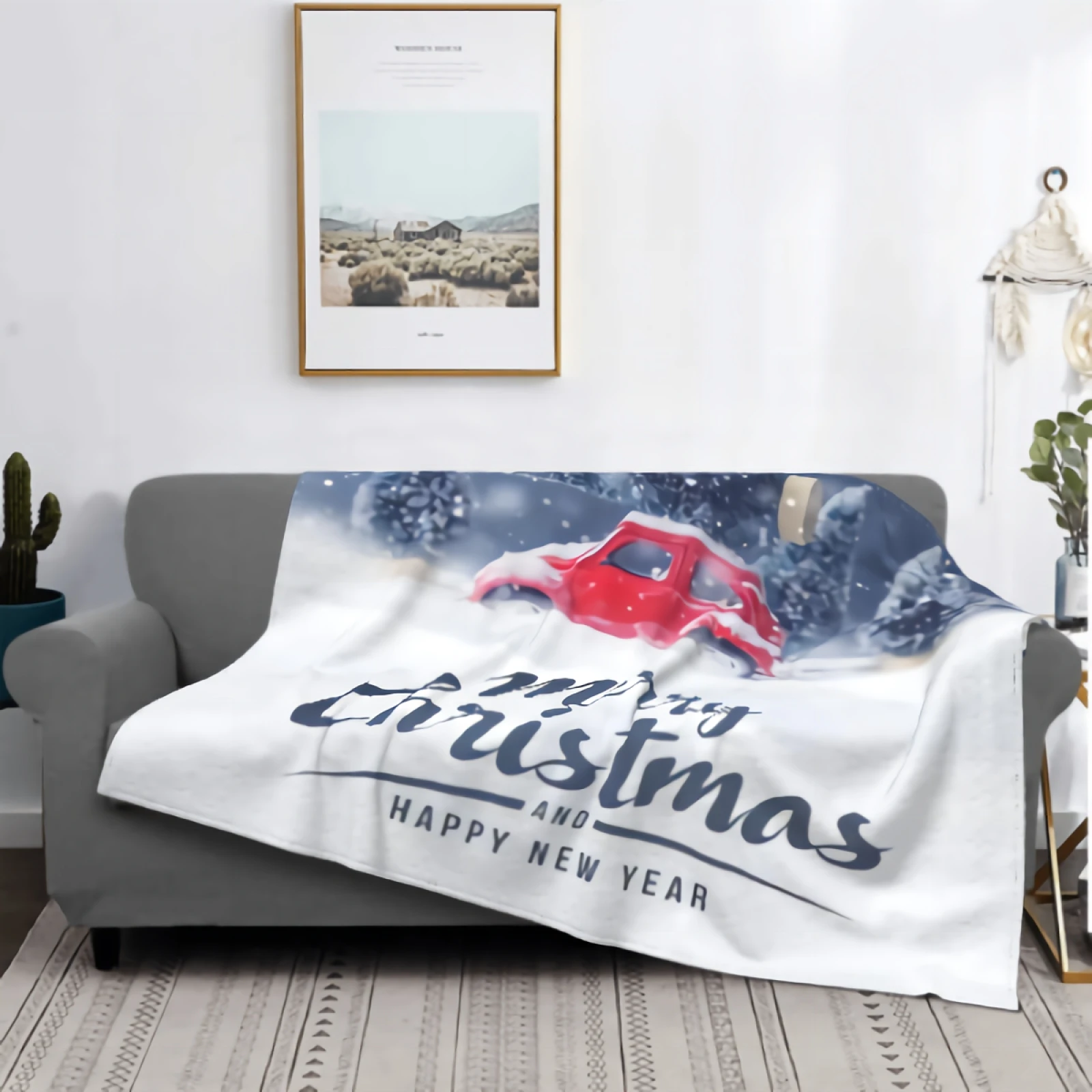 

Personalized Christmas Tree On Red Car Cozy Warm Blankets Merry Christmas Holiday Super Soft Fleece Throw Blanket For Home Couch